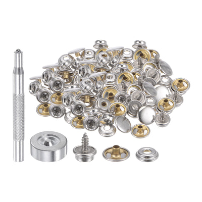 Harfington 50 Sets Stainless Screw Snap Kit 10mm Copper Snaps Button with Tool, Silver Tone