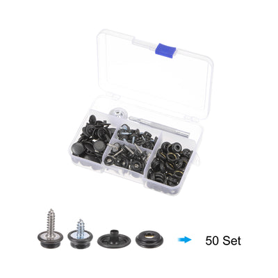 Harfington 50 Sets Screw Snap Fasteners Kit 15mm Metal Snaps with Tool, Black