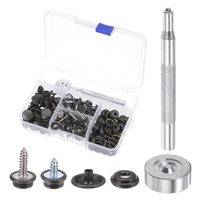 Harfington 50 Sets Screw Snap Fasteners Kit 15mm Metal Snaps with Tool, Black
