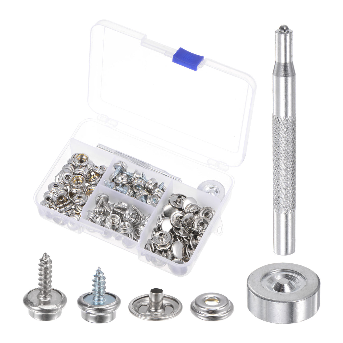 Harfington 50 Sets Screw Snap Fasteners Kit 15mm Metal Snaps with Tool Silver Tone