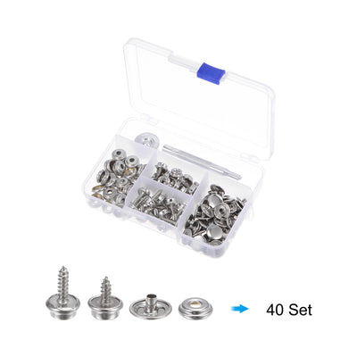 Harfington 40 Sets Screw Snap Fasteners Kit 15mm Metal Snaps with Dies, Silver Tone