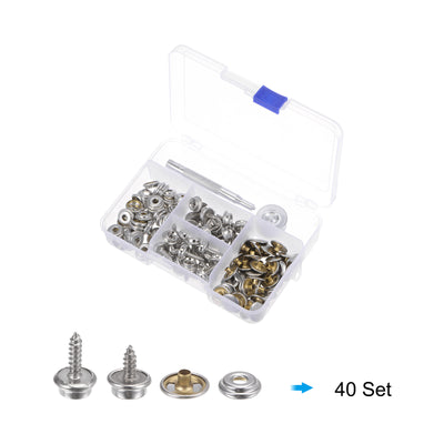 Harfington 40 Sets Screw Snap Fasteners Kit 15mm Copper Snaps with Tool, Silver Tone