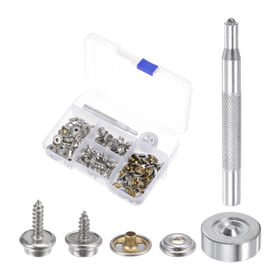 Harfington 40 Sets Screw Snap Fasteners Kit 15mm Copper Snaps with Tool, Silver Tone