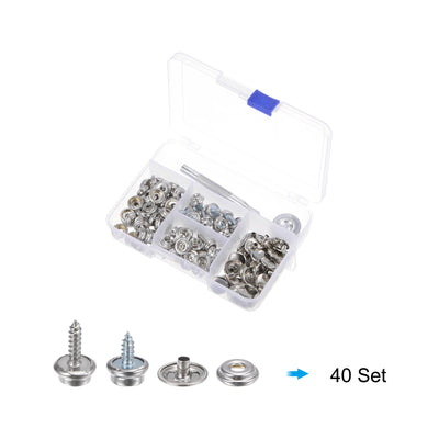 Harfington 40 Sets Screw Snap Fasteners Kit 15mm Metal Snaps with Tool, Silver Tone