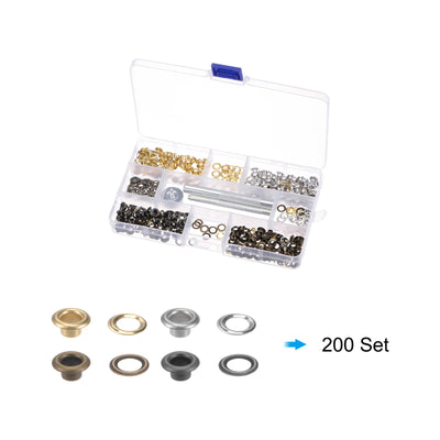 Harfington 4 Colors Grommet Kit 200 Set 4mmx8mm Dia Copper Grommets Eyelets with Tools