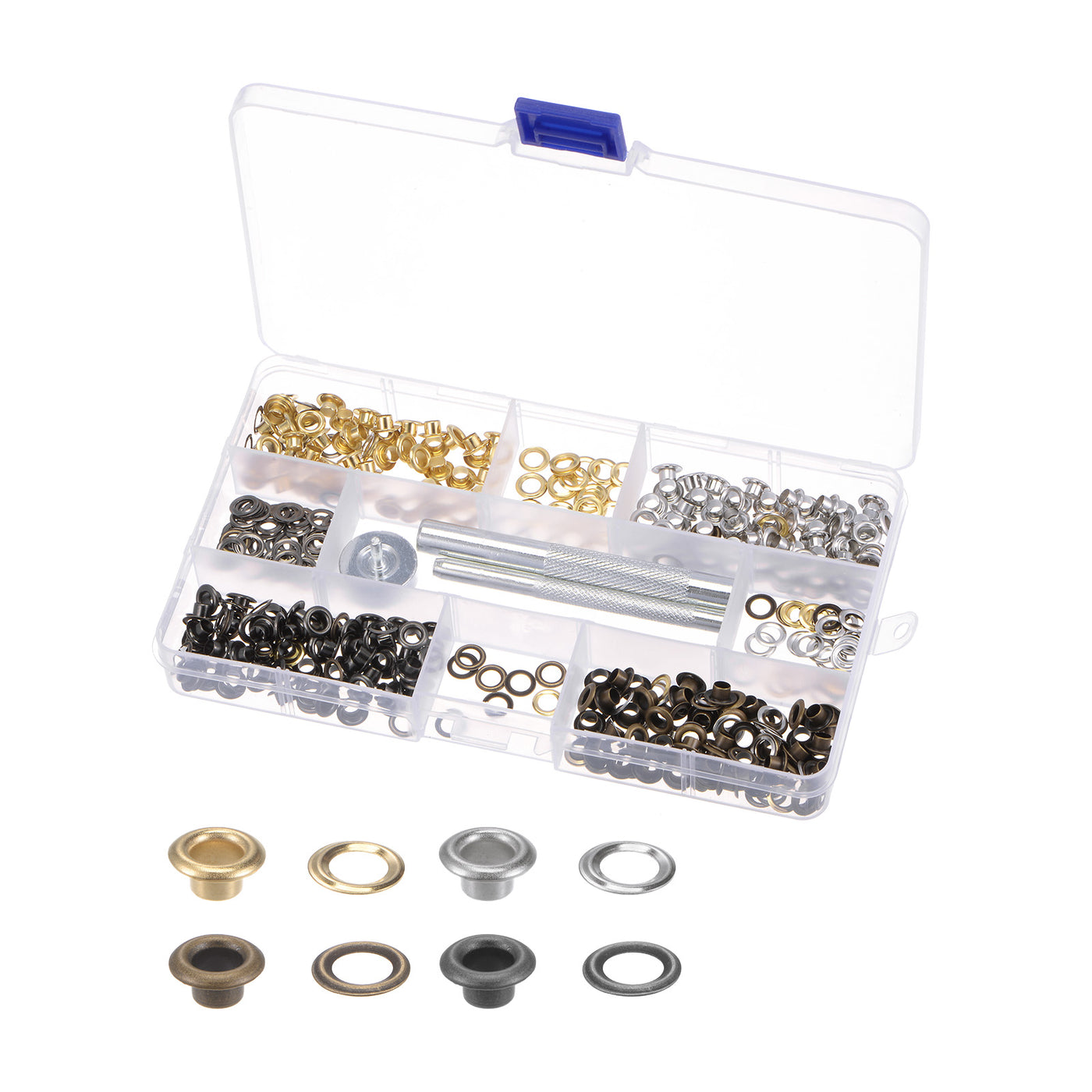 Harfington 4 Colors Grommet Kit 200 Set 4mmx8mm Dia Copper Grommets Eyelets with Tools