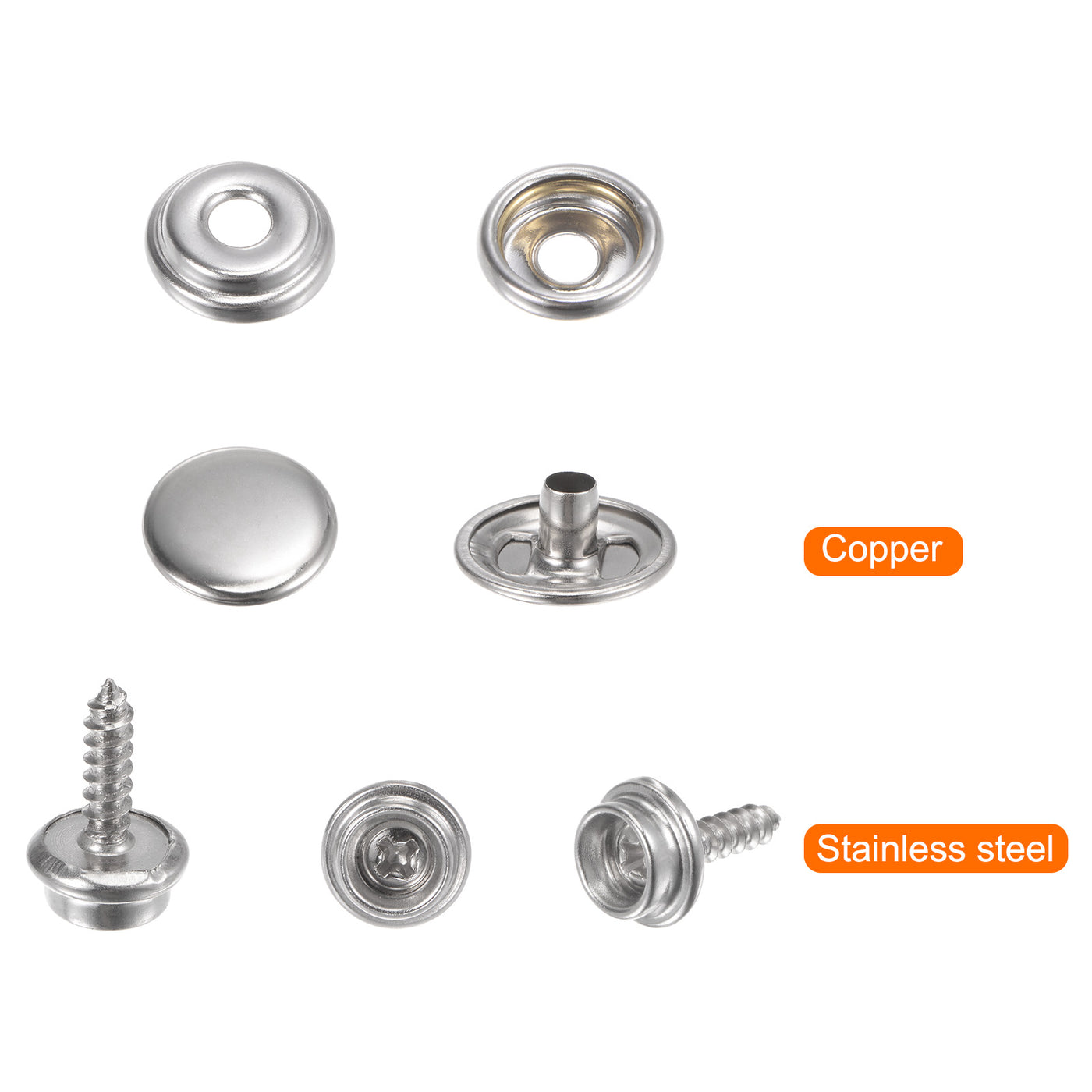 Harfington 15 Sets Screw Snap Fasteners Kit 15mm Metal Snaps with Tool, Silver Tone