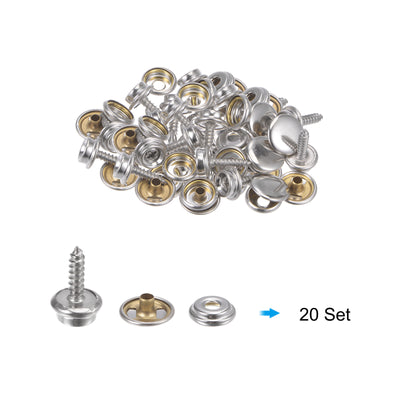 Harfington 20 Sets Stainless Screw Snap Fasteners Kit 15mm Copper Snaps Button Silver Tone