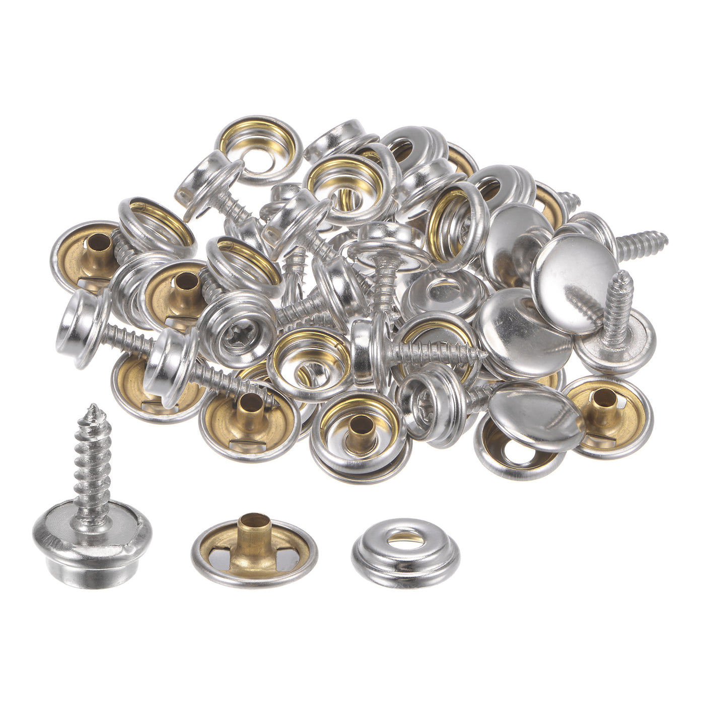 Harfington 20 Sets Stainless Screw Snap Fasteners Kit 15mm Copper Snaps Button Silver Tone
