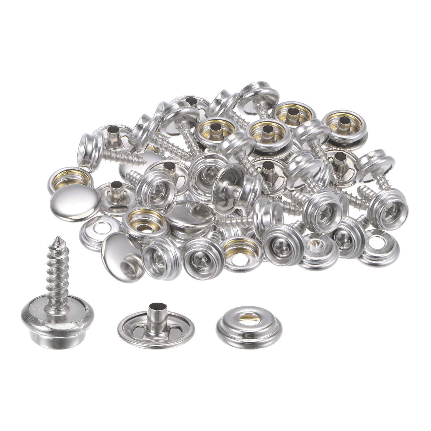 Harfington 20 Sets Screw Snap Kit Stainless Steel Snaps Button 15mm Dia Silver Tone