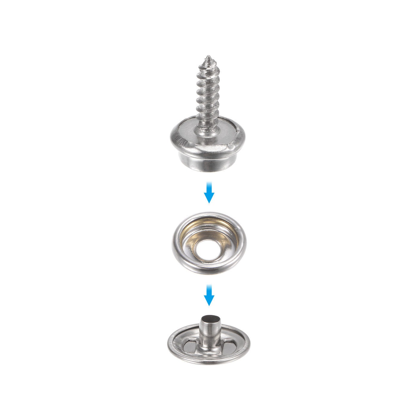 20 Sets Screw Snap Fasteners Kit 15mm Metal Snaps Button Silver Tone ...