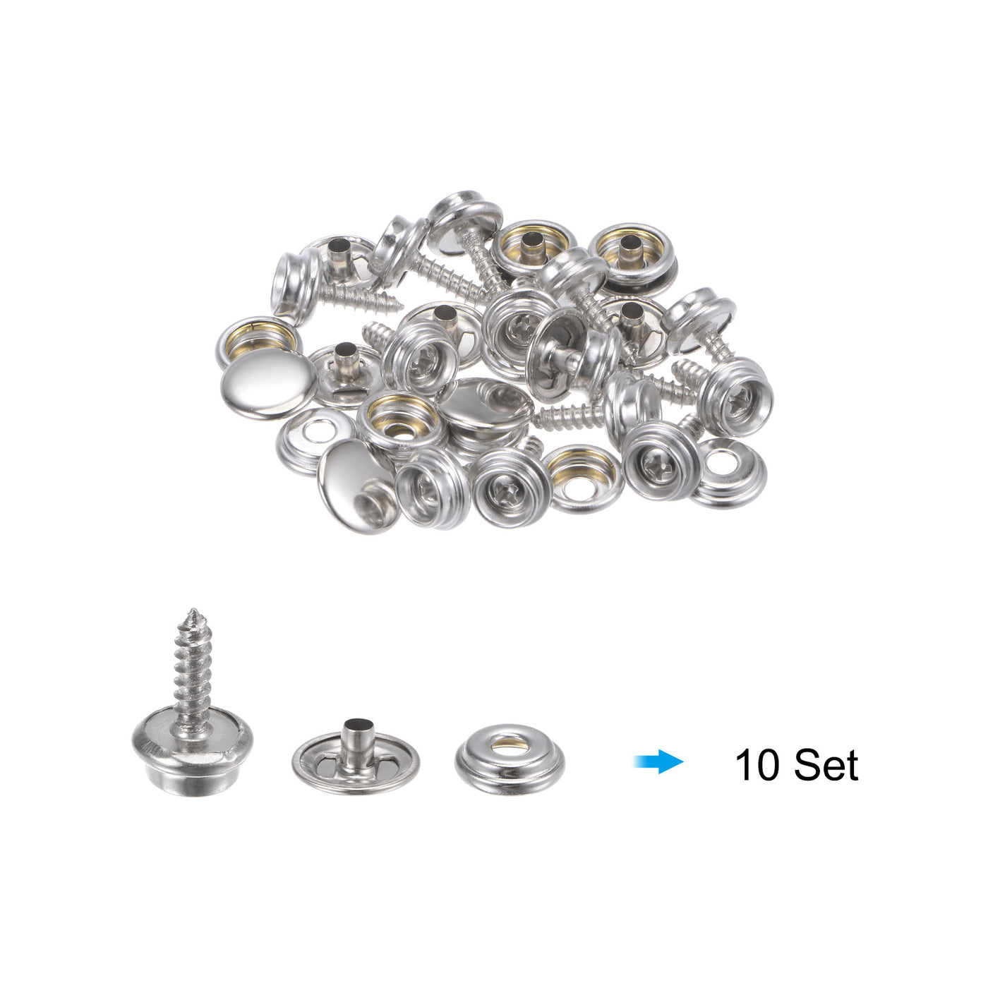 Harfington 10 Sets Screw Snap Fasteners Kit 15mm Metal Snaps Button Silver Tone