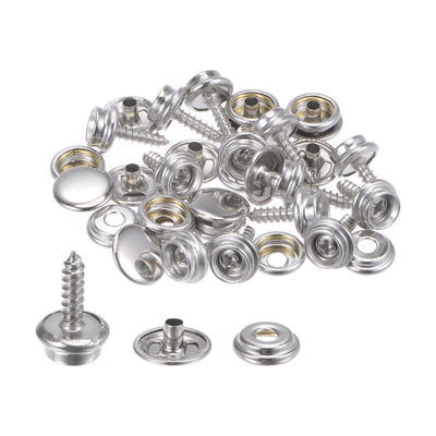 Harfington 10 Sets Screw Snap Fasteners Kit 15mm Metal Snaps Button Silver Tone