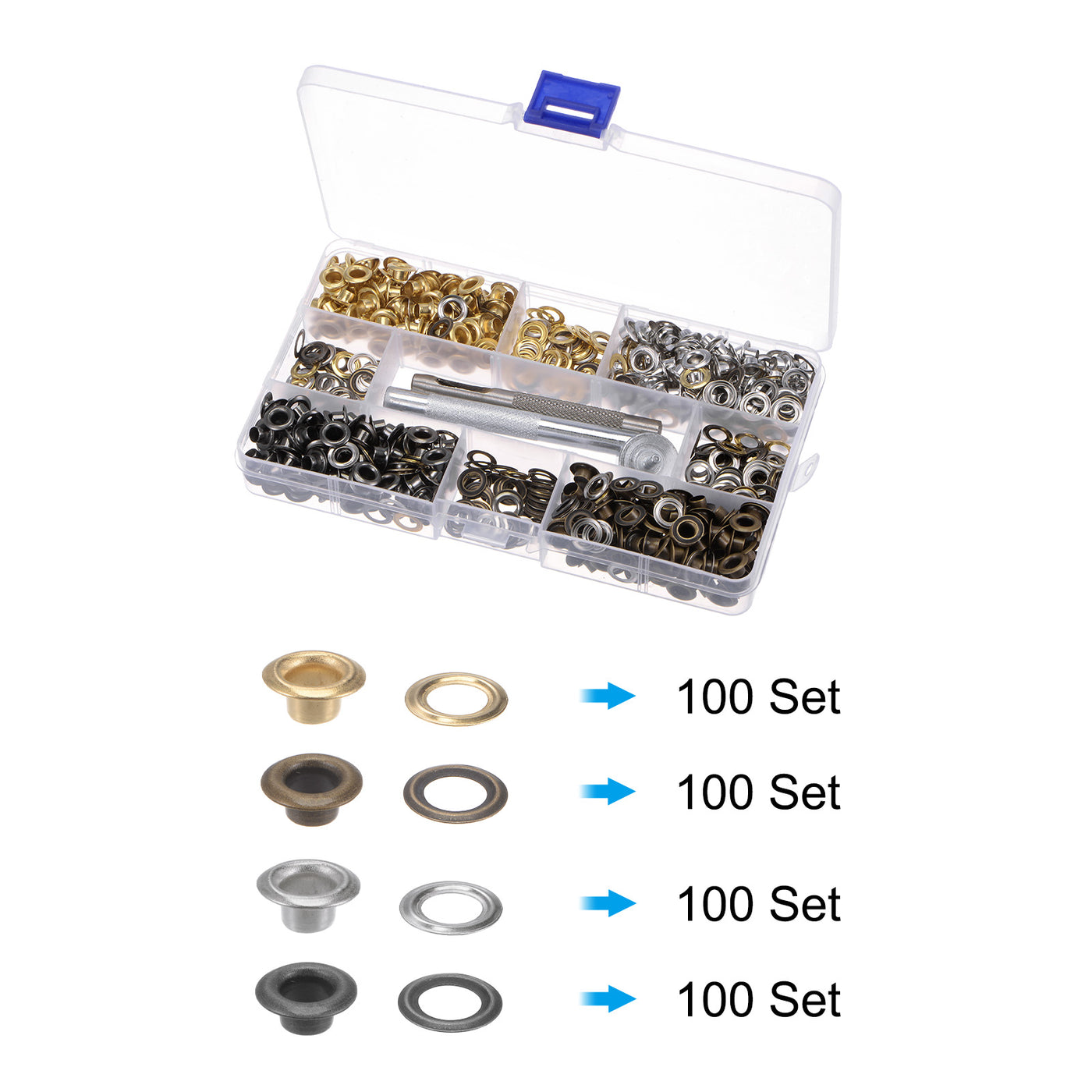 Harfington 4 Colors Grommet Kit 400 Set 5mmx10mm Dia Copper Grommets Eyelets with Tools