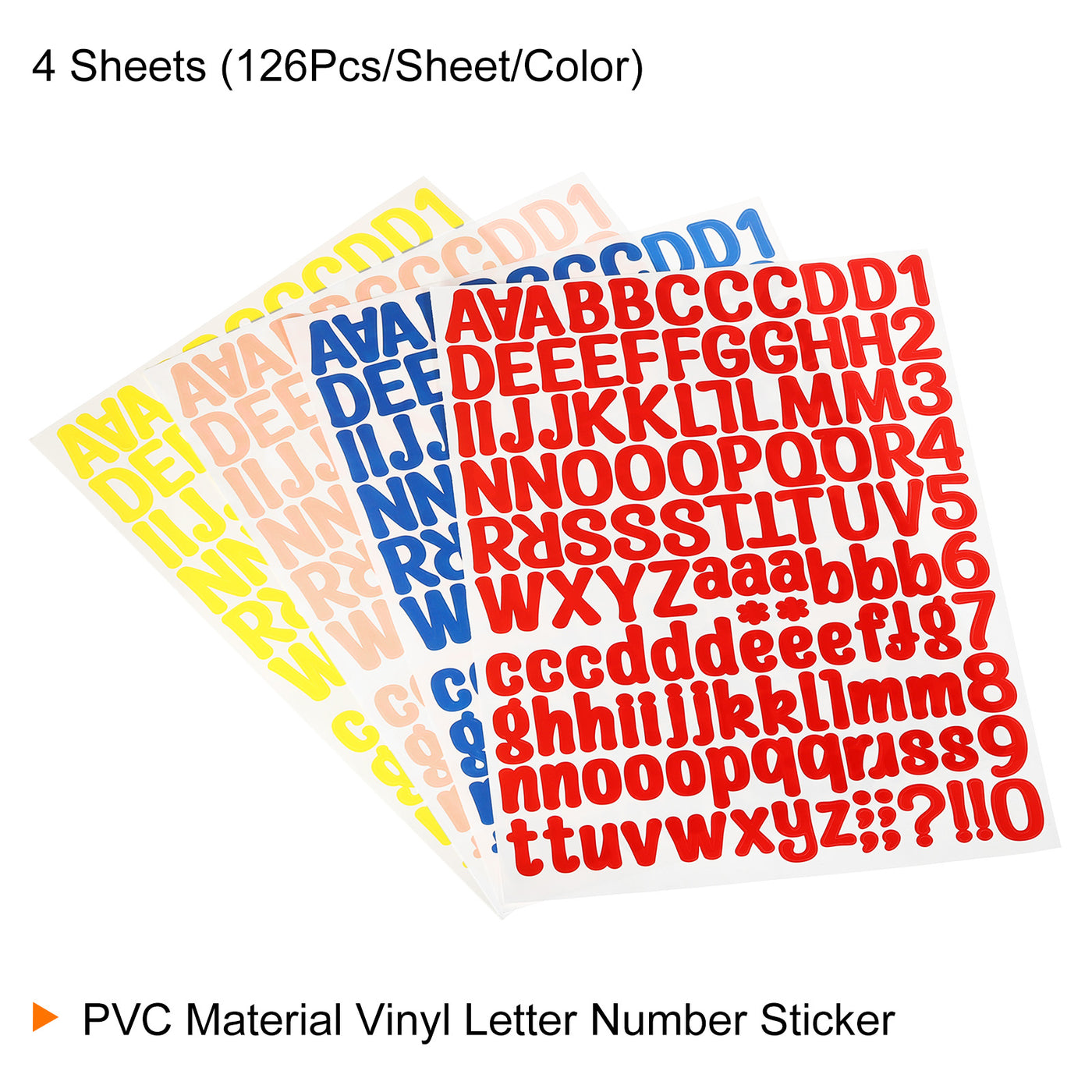 Harfington Vinyl Letters Numbers Stickers Kit, 126 Pieces 4 Sheets Self Adhesive Decals for Mailbox, Sign, Address (4 Colors)