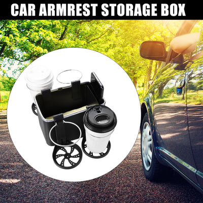 Harfington Car Armrest Tissue Storage Box with 4 Cup Holder Universal Car Seat Interior Organizer Multifunctional