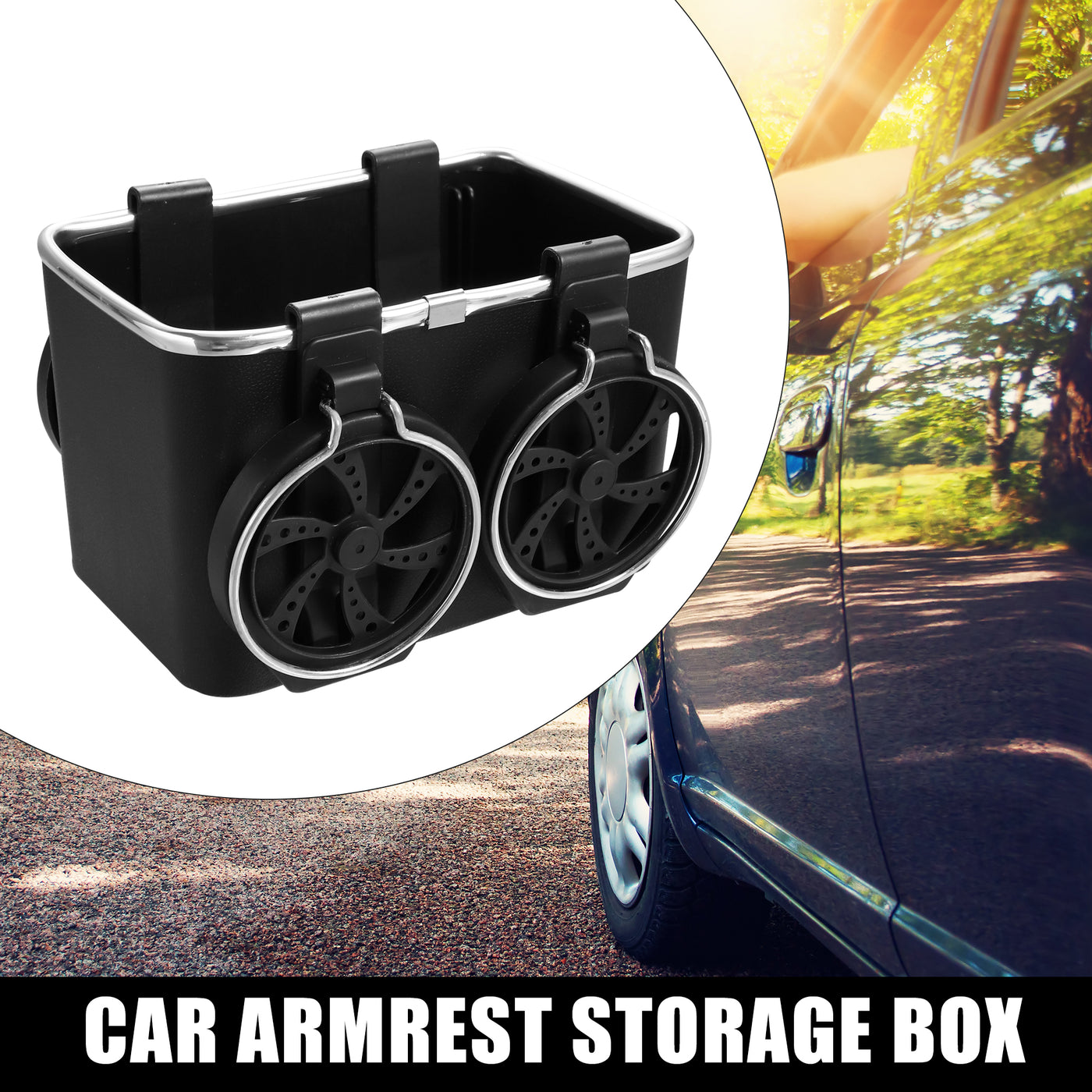 X AUTOHAUX Car Armrest Tissue Storage Box with 4 Cup Holder Universal Car Seat Interior Organizer Multifunctional