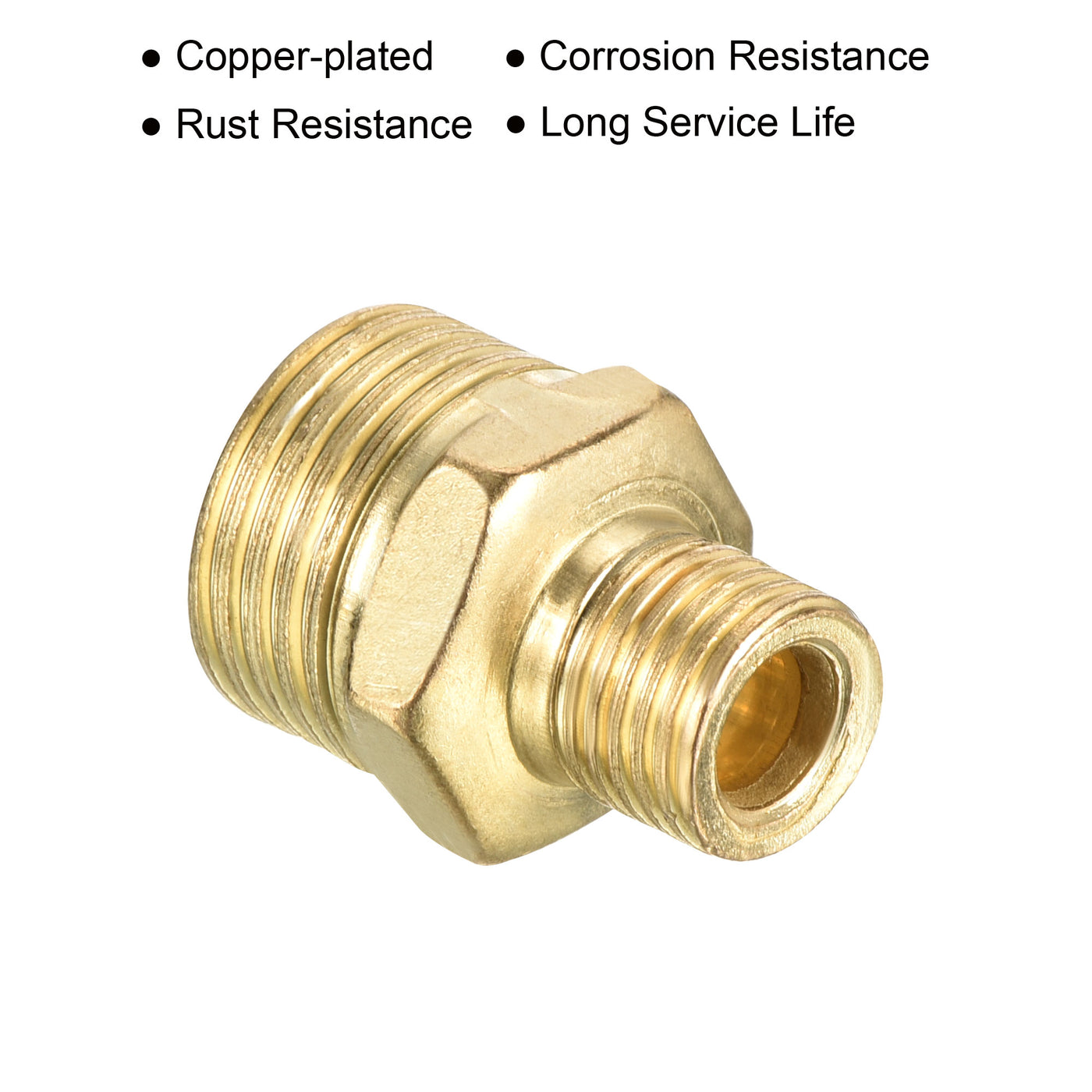 Harfington Pipe Fitting, 2 Pack 1/2PT to 1/4PT Male Thread Hex Extension Reducing Connector Adapter for Garden Water Pipes, Gold