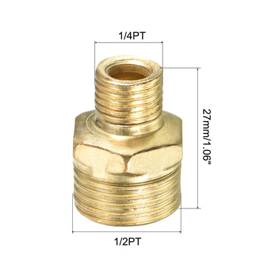 Harfington Pipe Fitting, 4 Pack 1/2PT to 1/4PT Male Thread Hex Extension Reducing Connector Adapter for Garden Water Pipes, Gold
