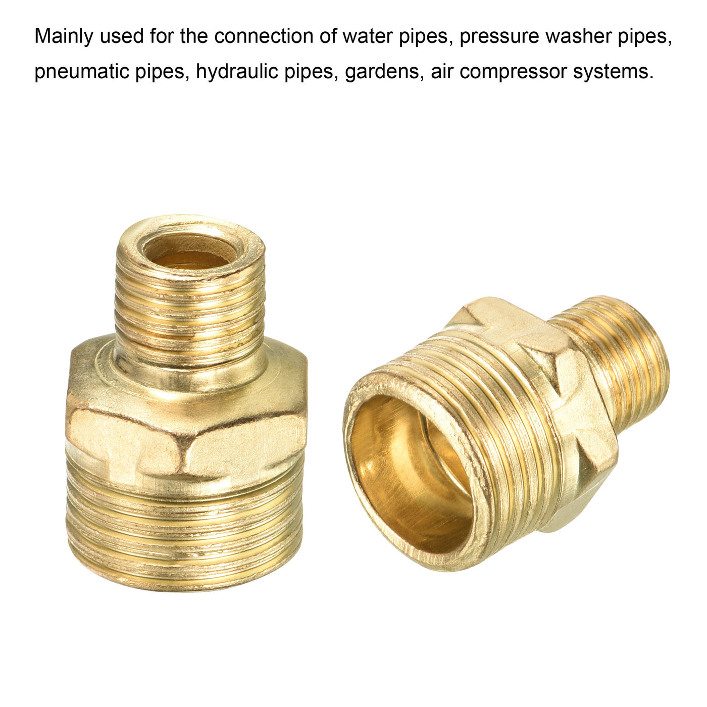Harfington Pipe Fitting, 4 Pack 1/2PT to 1/4PT Male Thread Hex Extension Reducing Connector Adapter for Garden Water Pipes, Gold
