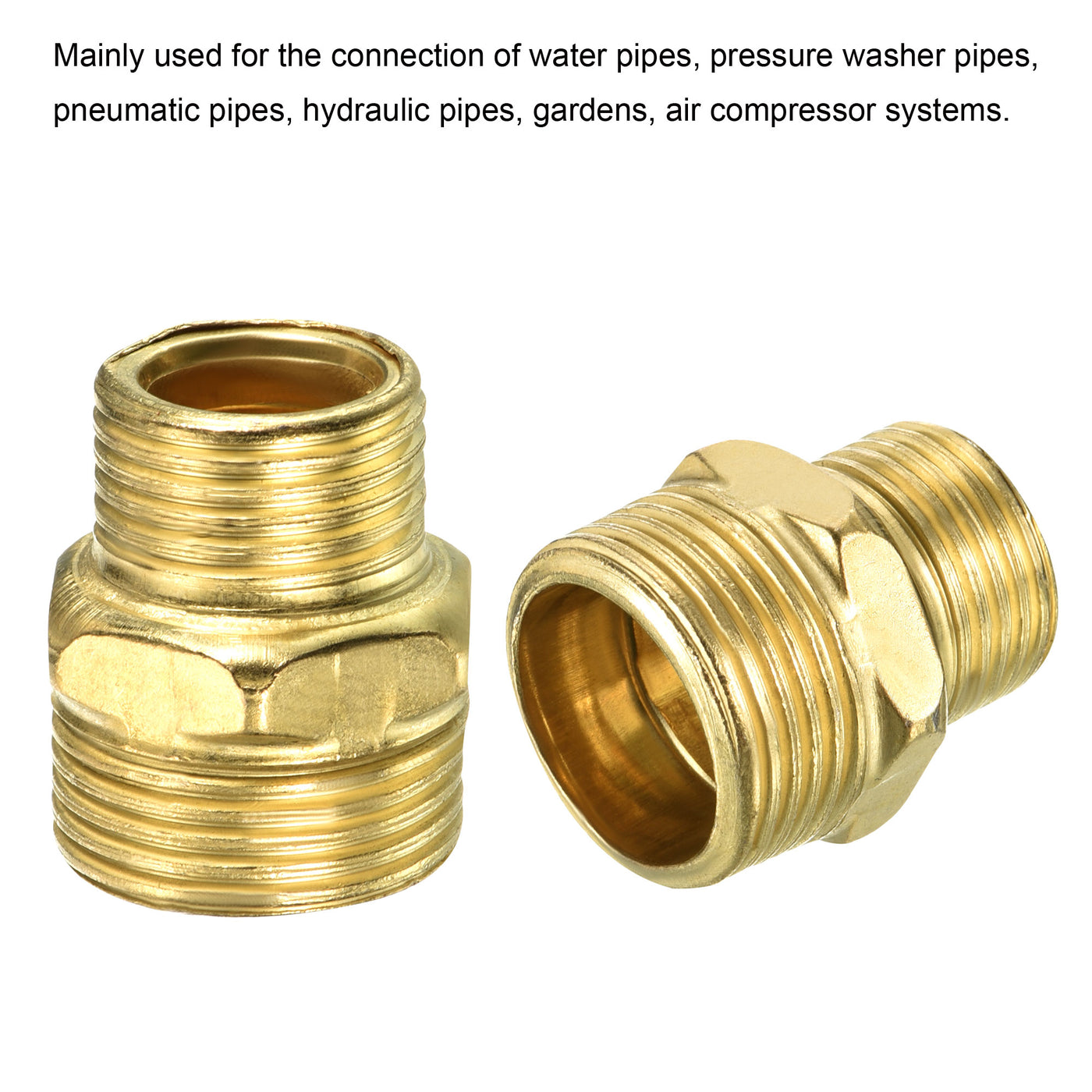 Harfington Pipe Fitting, 3 Pack 3/4PT to 1/2PT Male Thread Hex Extension Reducing Connector Adapter for Garden Water Pipes, Gold