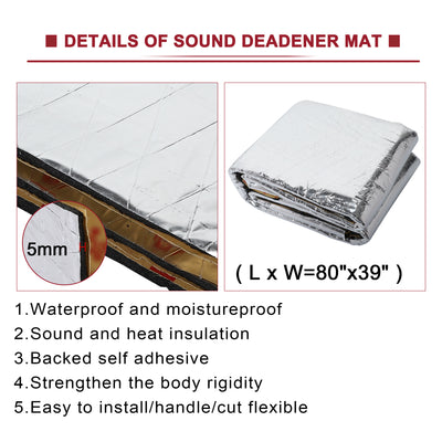 Harfington 197mil Car Rood Hood Heat Sound Deadener Insulation Mat 39" x 25" Silver Tone - Pack of 1
