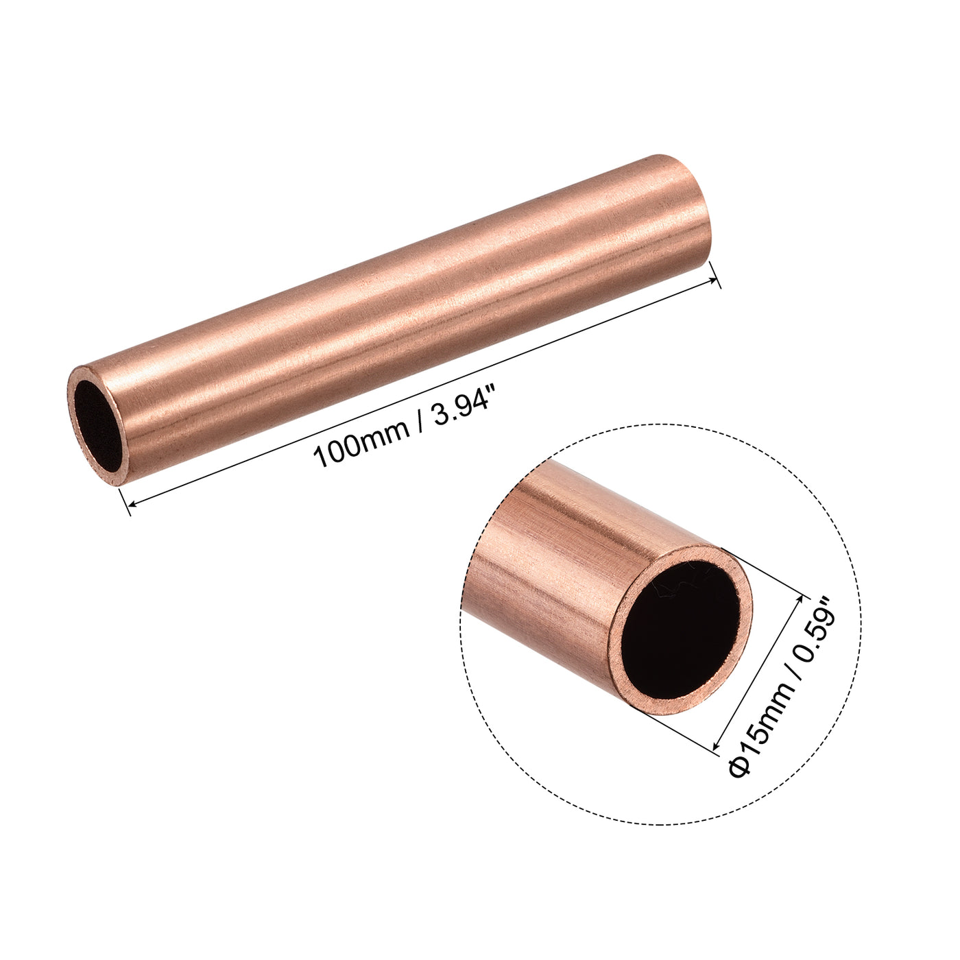 uxcell Uxcell Copper Round Tube 15mm OD 1.5mm Wall Thickness 100mm Length Pipe Tubing