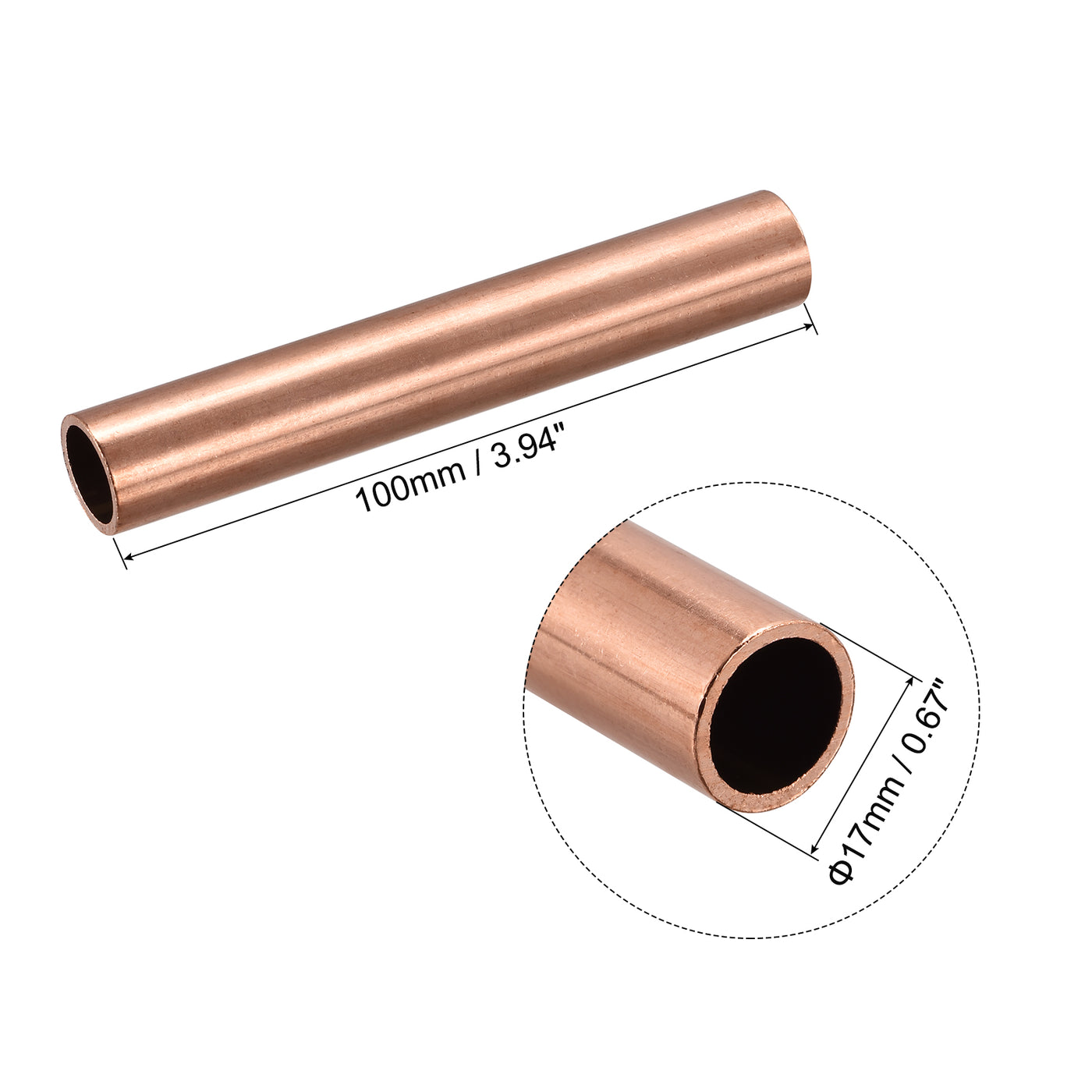 uxcell Uxcell Copper Round Tube 17mm OD 1.5mm Wall Thickness 100mm Length Pipe Tubing