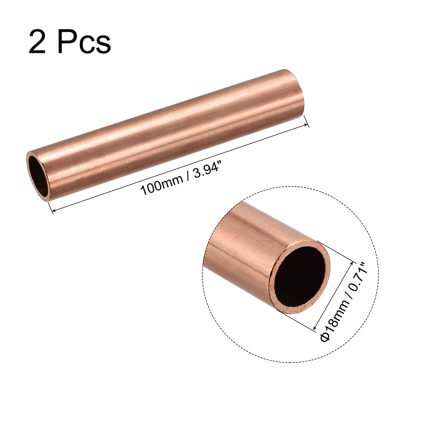 uxcell Uxcell Copper Round Tube 18mm OD 1.5mm Wall Thickness 100mm Length Pipe Tubing 2 Pcs