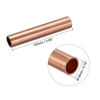 Harfington Uxcell Copper Round Tube 19mm OD 1.5mm Wall Thickness 100mm Length Pipe Tubing