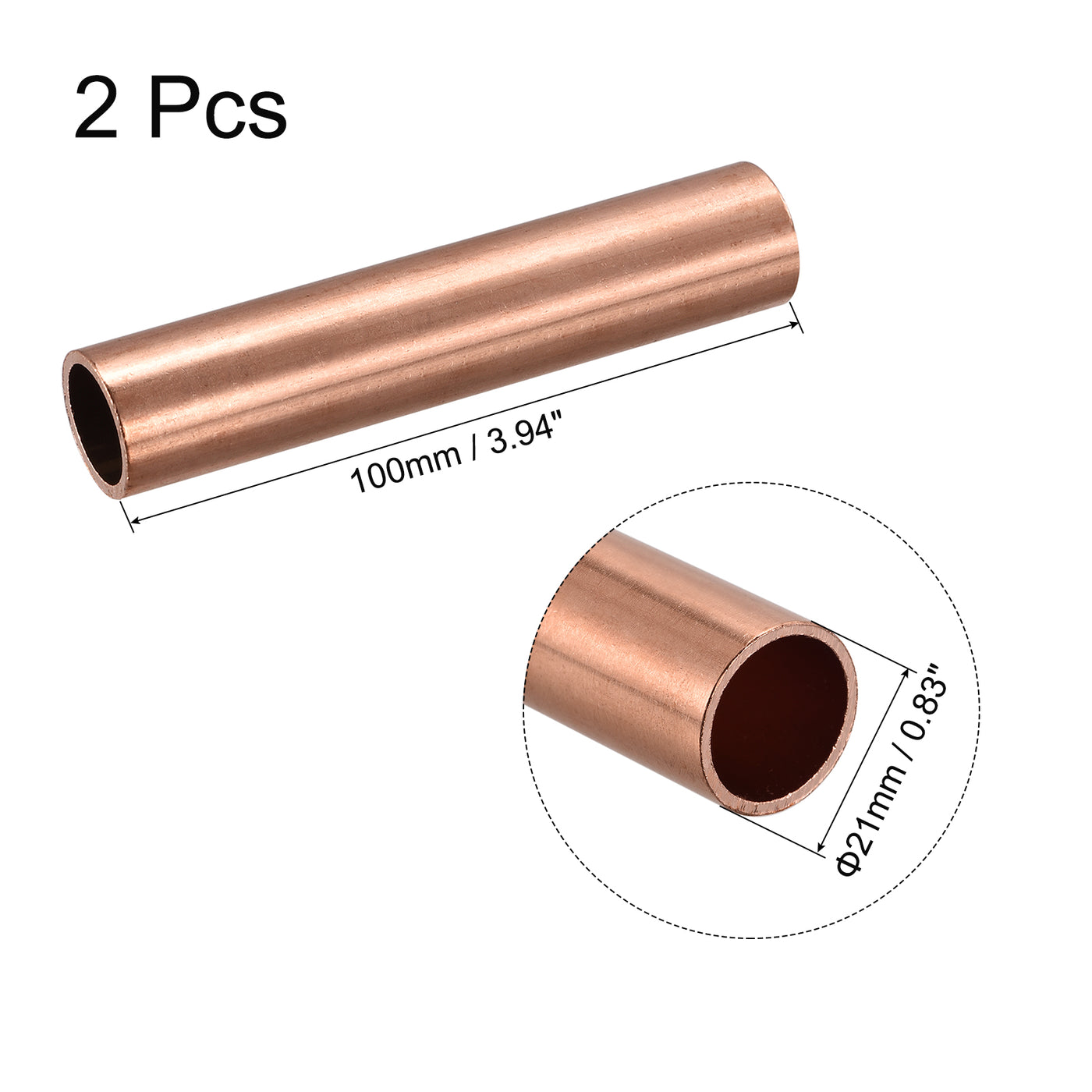 uxcell Uxcell Copper Round Tube 21mm OD 1.5mm Wall Thickness 100mm Length Pipe Tubing 2 Pcs