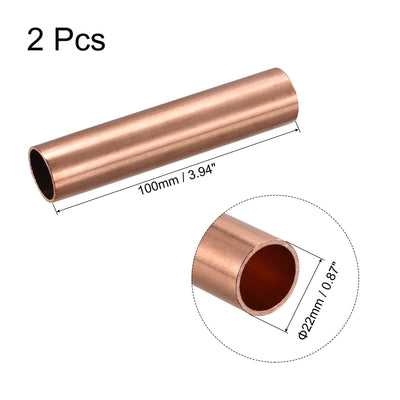 Harfington Uxcell Copper Round Tube 22mm OD 1.5mm Wall Thickness 100mm Length Pipe Tubing 2 Pcs