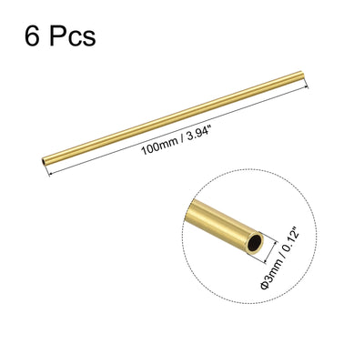 uxcell Uxcell Brass Round Tube 3mm OD 0.5mm Wall Thickness 100mm Length Pipe Tubing 6 Pcs