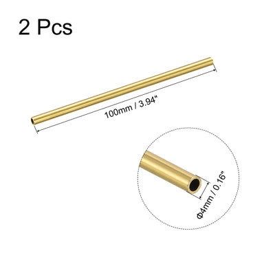Harfington Uxcell Brass Round Tube 4mm OD 0.5mm Wall Thickness 100mm Length Pipe Tubing 2 Pcs