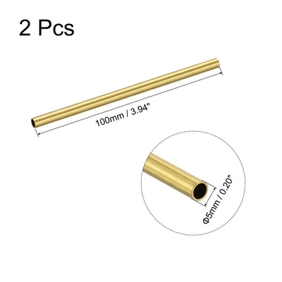 Harfington Uxcell Brass Round Tube 5mm OD 0.5mm Wall Thickness 100mm Length Pipe Tubing 2 Pcs