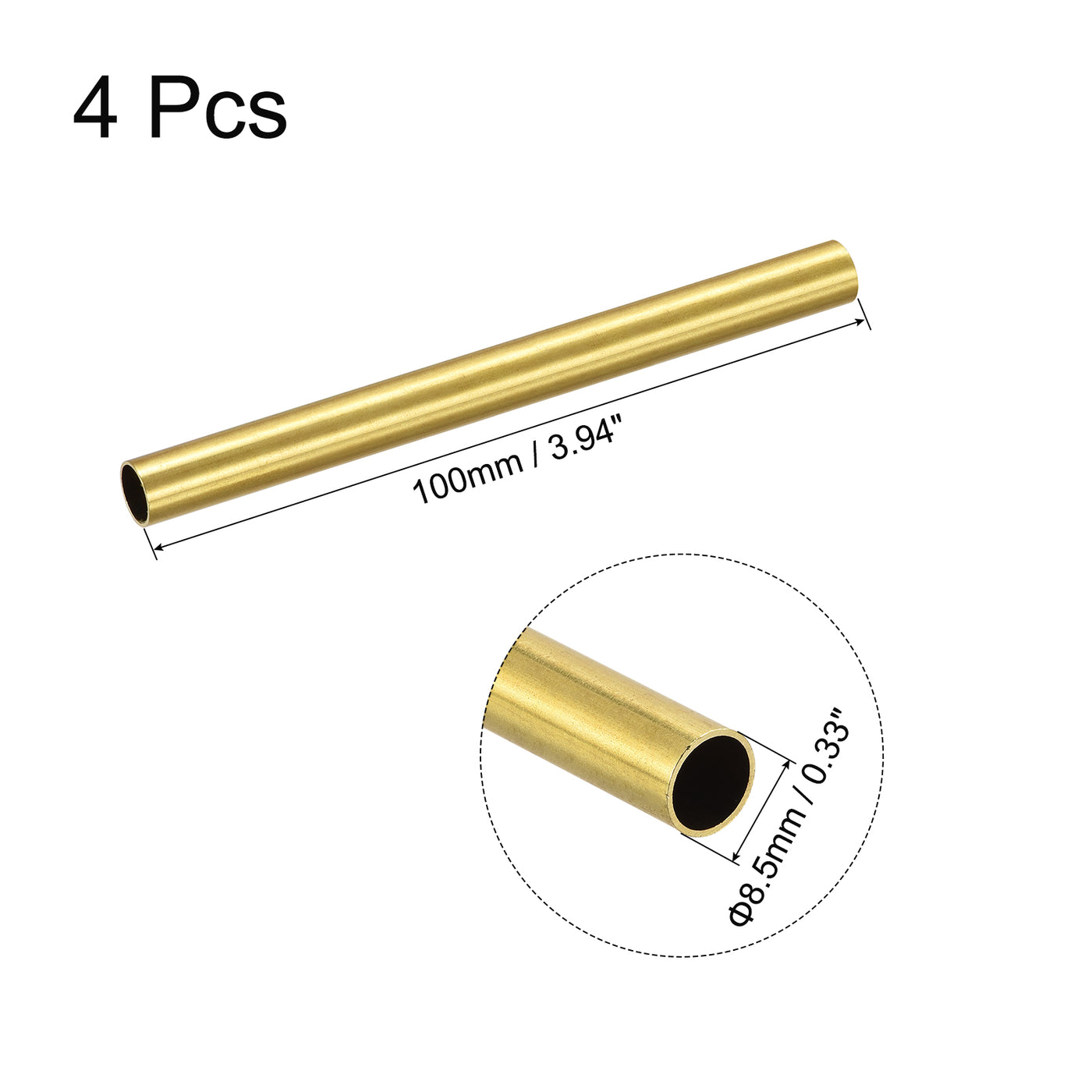 uxcell Uxcell Brass Round Tube 8.5mm OD 0.5mm Wall Thickness 100mm Length Pipe Tubing 4 Pcs