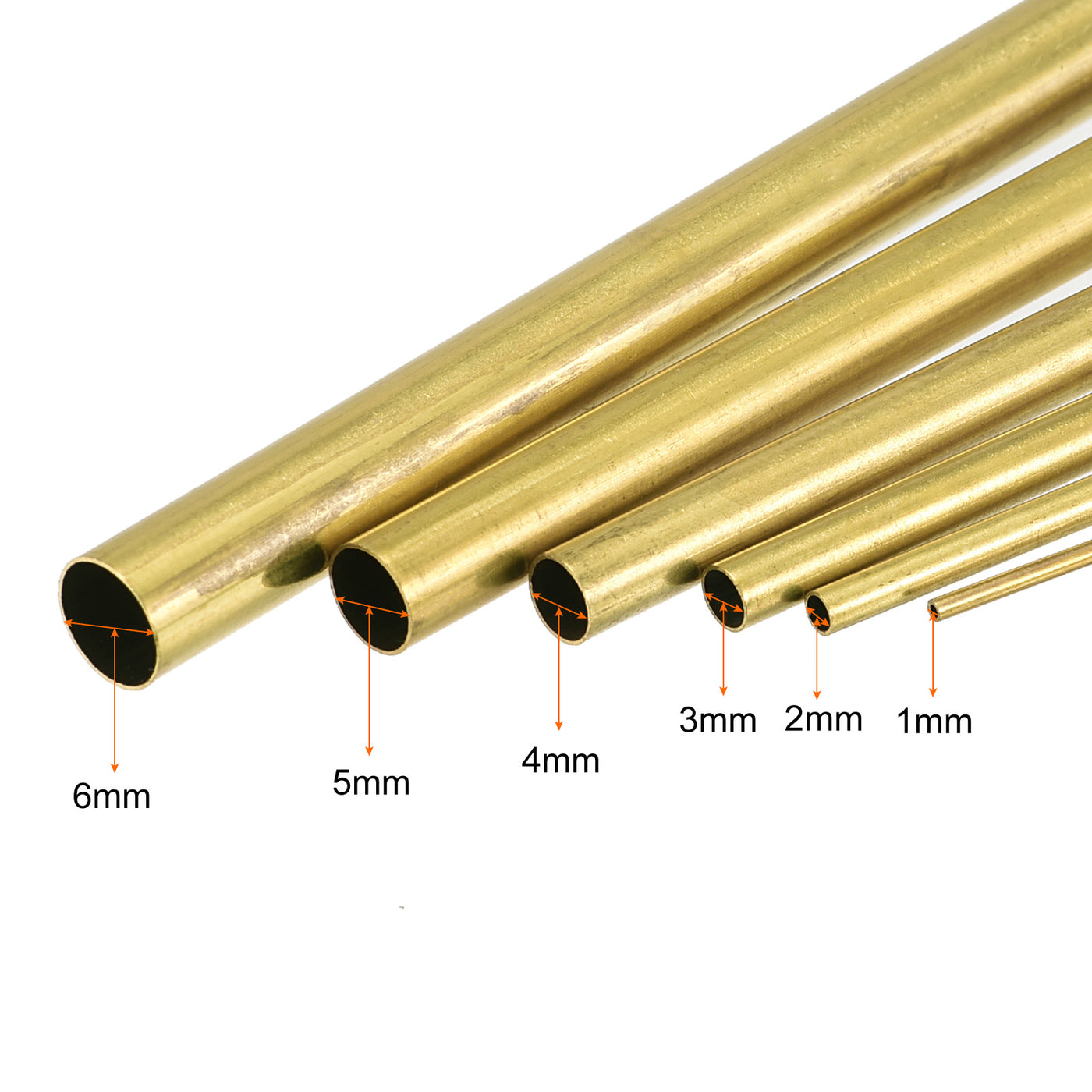 uxcell Uxcell Brass Tube, 1mm 2mm 3mm 4mm 5mm 6mm OD x 0.2mm Wall Thickness 300mm Length Metal Tubing, Pack of 6