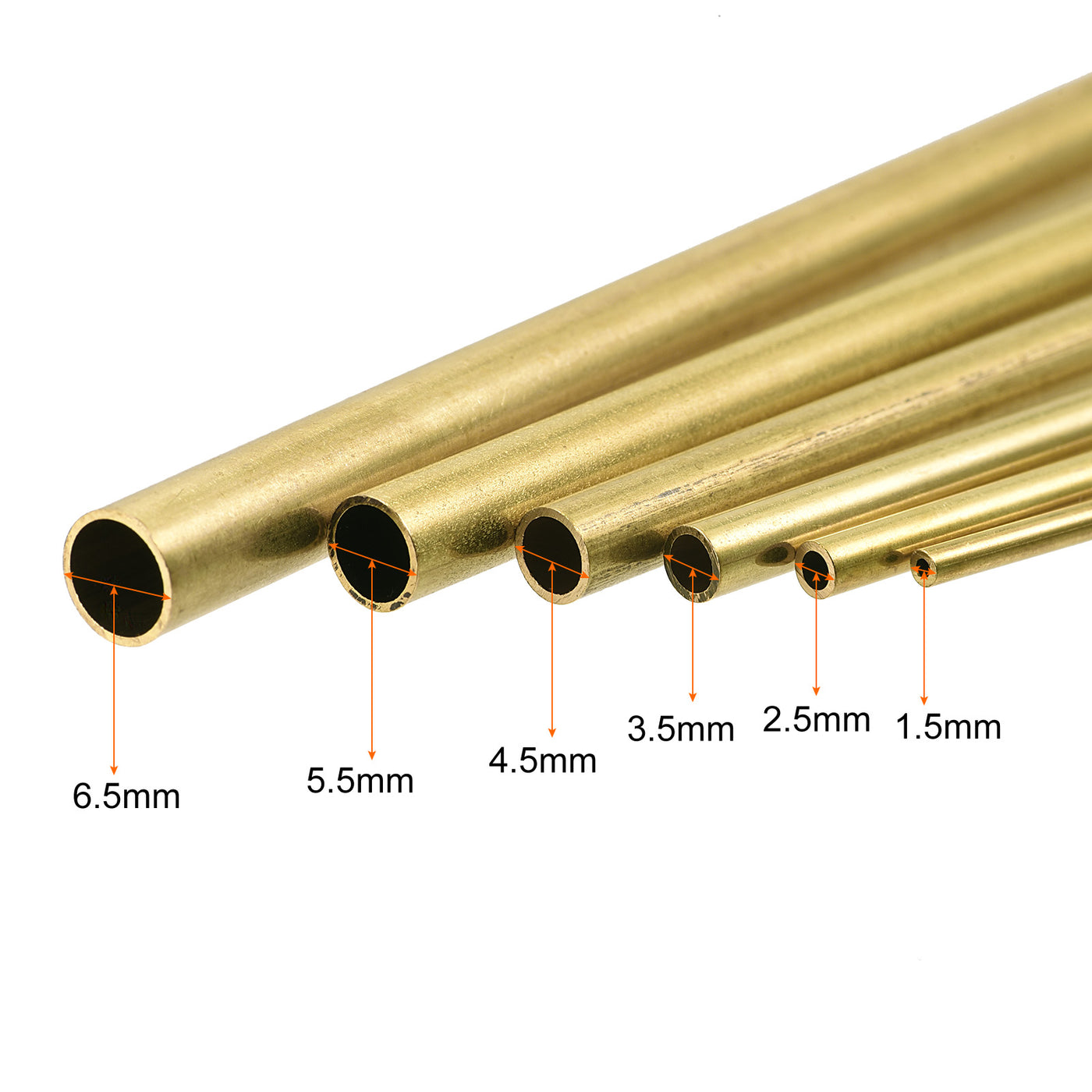 uxcell Uxcell Brass Tube, 1.5mm 2.5mm 3.5mm 4.5mm 5.5mm 6.5mm OD x 0.2mm Wall Thickness 300mm Length Metal Tubing, Pack of 6