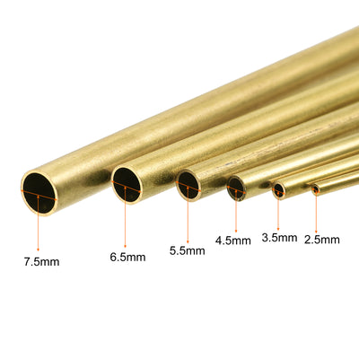 Harfington Uxcell Brass Tube, 2.5mm 3.5mm 4.5mm 5.5mm 6.5mm 7.5mm OD x 0.5mm Wall Thickness 300mm Length Metal Tubing, Pack of 6