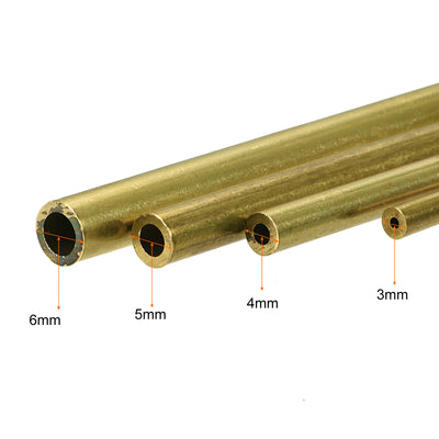 Harfington Uxcell Brass Tube, 3mm 4mm 5mm 6mm OD x 1mm Wall Thickness 300mm Length Metal Tubing, Pack of 4