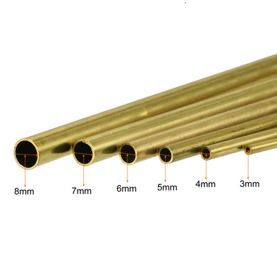 Harfington Uxcell Brass Tube, 3mm 4mm 5mm 6mm 7mm 8mm OD x 1mm Wall Thickness 200mm Length Metal Tubing, Pack of 6