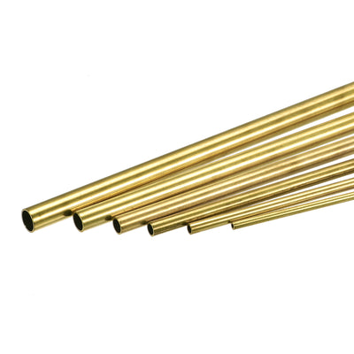 Harfington Uxcell Brass Tube, 3mm 4mm 5mm 6mm 7mm 8mm OD x 1mm Wall Thickness 200mm Length Metal Tubing, Pack of 6
