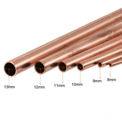 Harfington Uxcell Copper Tube, 8mm 9mm 10mm 11mm 12mm 13mm OD x 0.5mm Wall Thickness 200mm Length Metal Tubing, Pack of 6