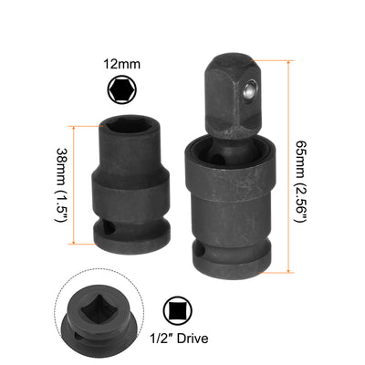 Harfington 12mm Impact Shallow Socket 1/2" Drive CR-MO Steel with 360° Universal Joint
