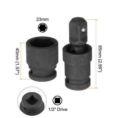 Harfington 23mm Impact Shallow Socket 1/2" Drive CR-MO Steel with 360° Universal Joint
