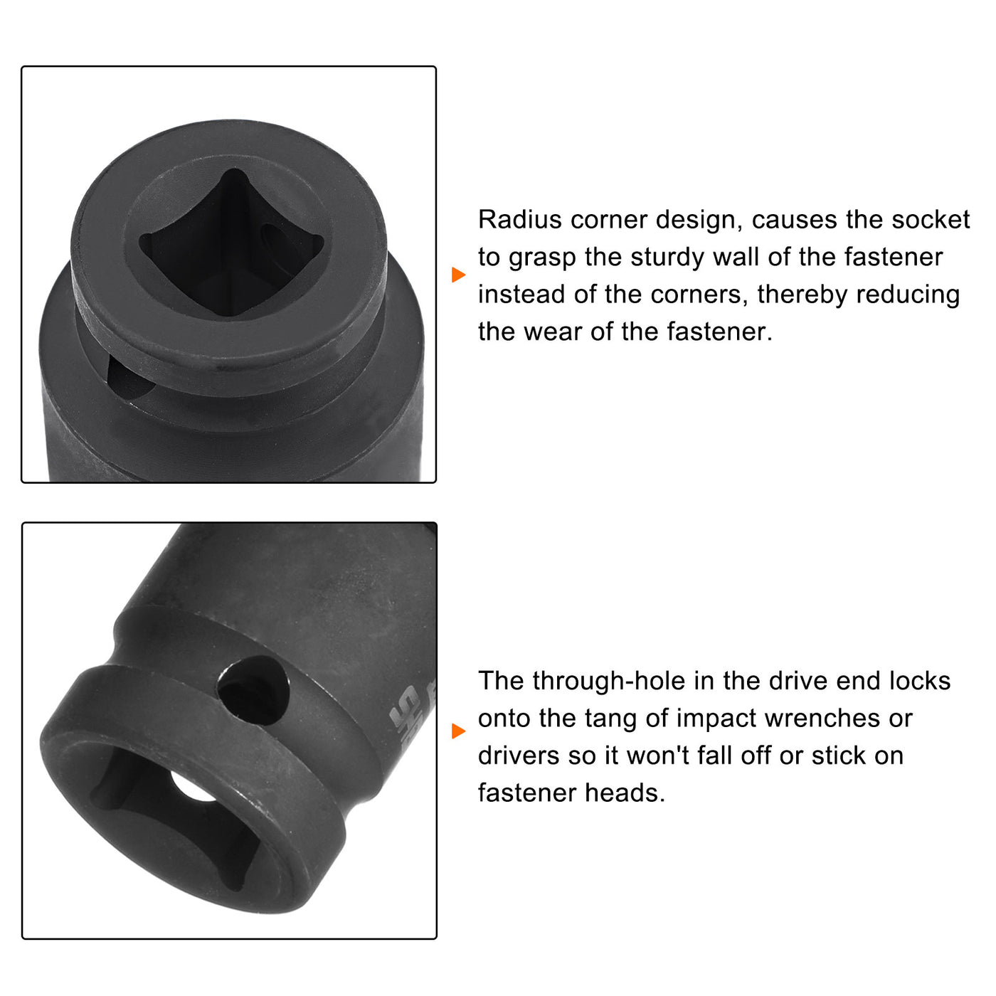 Harfington 34mm Impact Shallow Socket 1/2" Drive CR-MO Steel with 360° Universal Joint