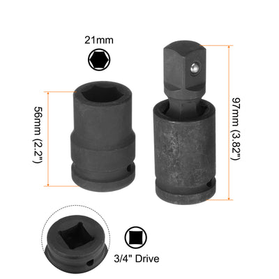 Harfington 21mm Impact Shallow Socket 3/4" Drive CR-MO Steel with 360° Universal Joint