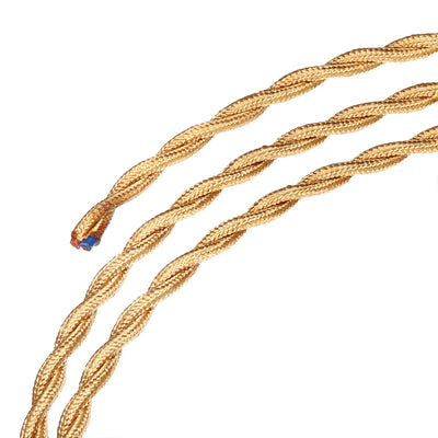 Harfington Twisted Cloth Covered Wire 2Core 18AWG 3.0m/9.84ft Cable,Light Gold Tone