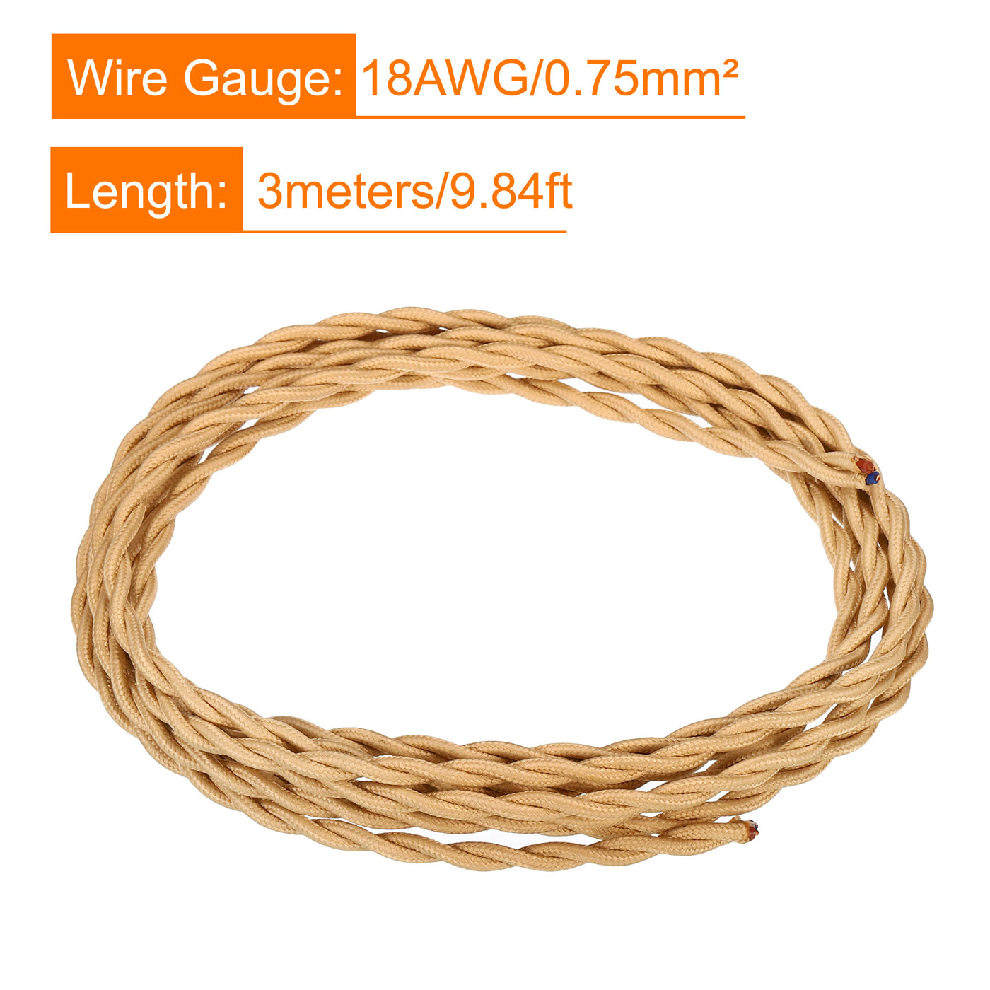 Harfington Twisted Cloth Covered Wire 2 Core 18AWG 3.0m/9.84ft,Electrical Cable,Flaxen