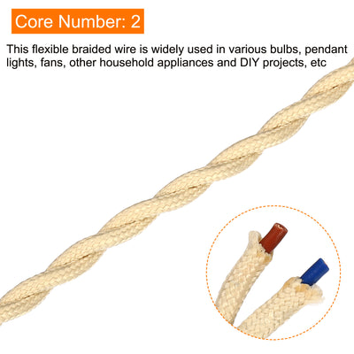 Harfington Twisted Cloth Covered Wire 2 Core 18AWG 3.0m/9.84ft,Electrical Cable,Beige